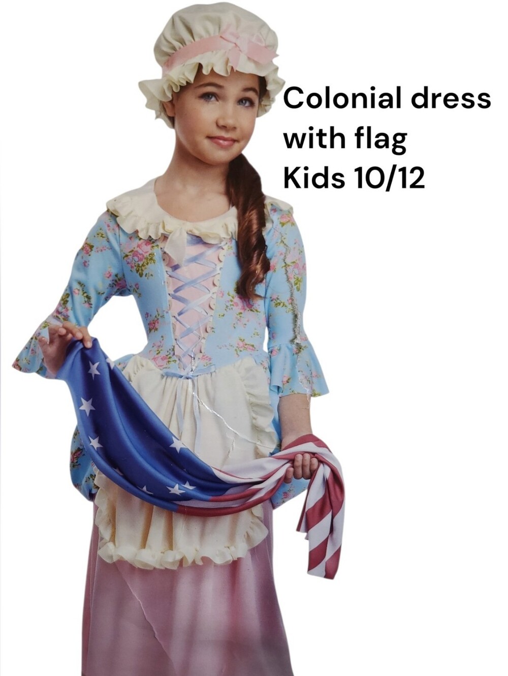 California Costumes Colonial Betsy Ross Dress With Bonnet And Flag Kids 10/12
